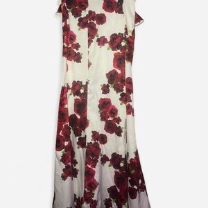 Social Code Red & White Floral Maxi Skirt with Ruffle